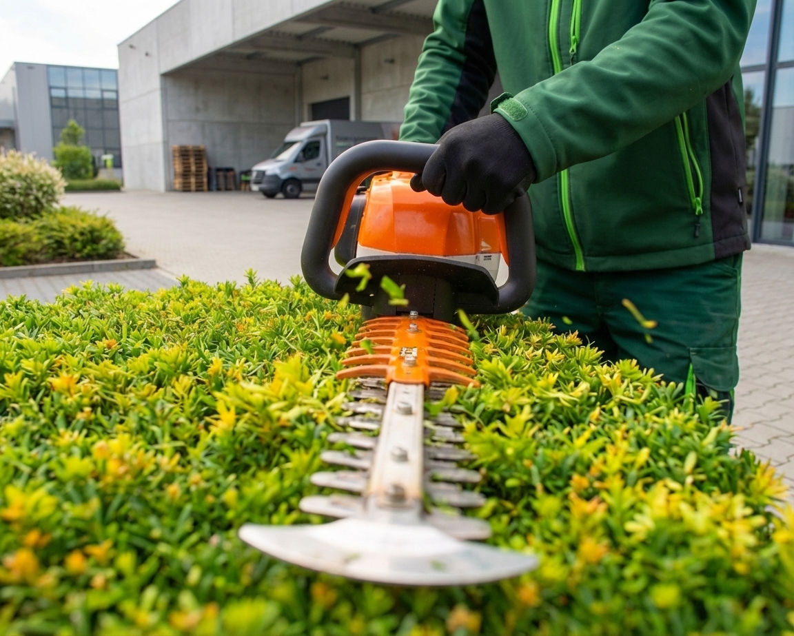 Team von Grünschnitt by Amini bei der Gewerbepflege im Einsatz